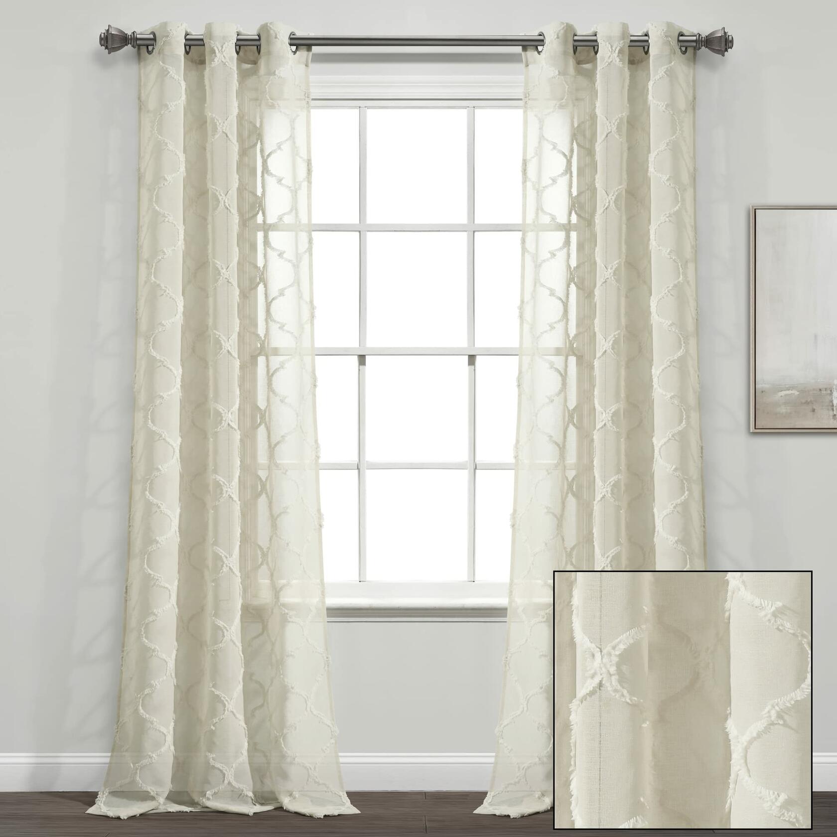 Lush Decor Avon Trellis Grommet Sheer Window Curtain Panels Pair 38" W x 84" L Neutral - Sheer Curtains for Living Room - Farmhouse Bedroom Curtains