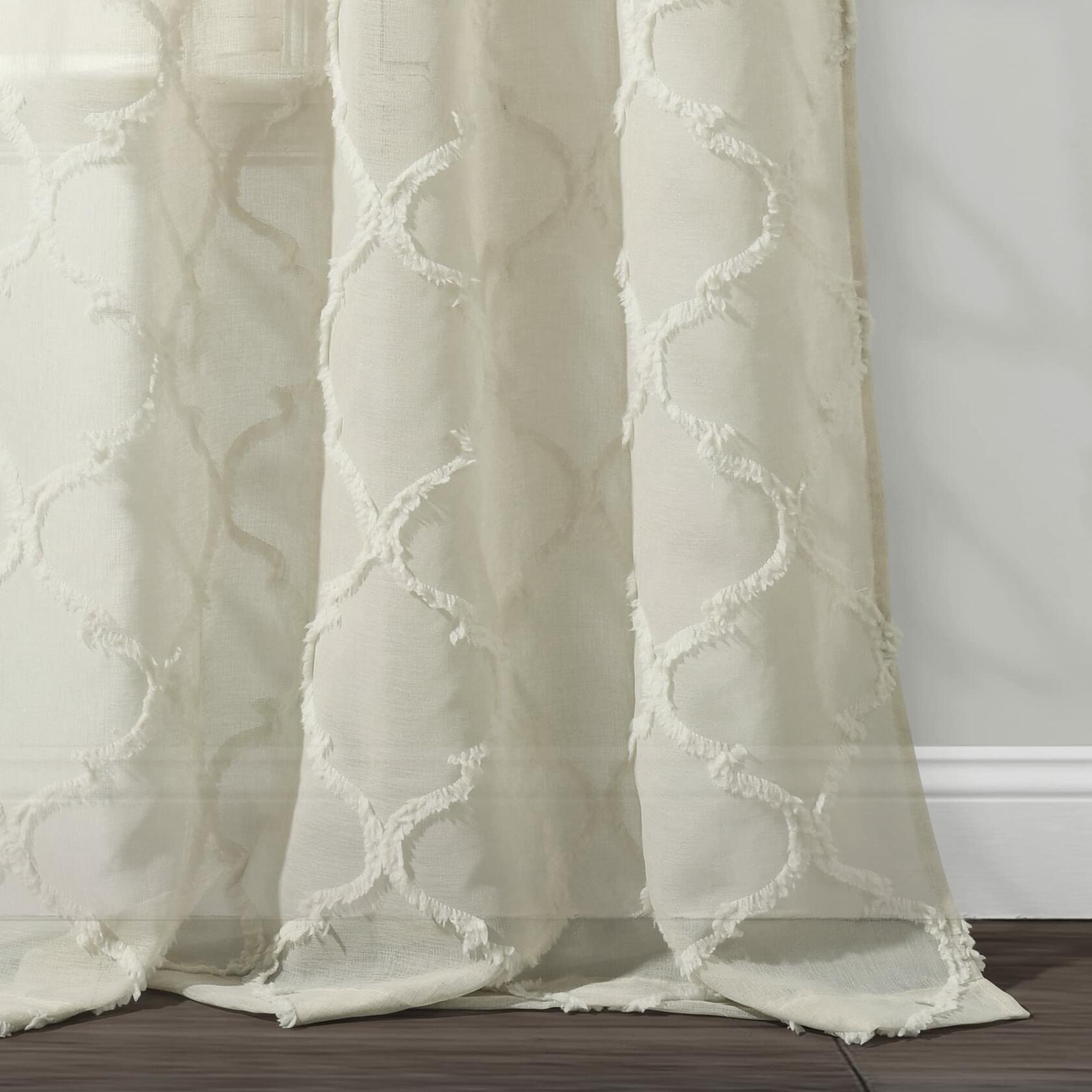 Lush Decor Avon Trellis Grommet Sheer Window Curtain Panels Pair 38" W x 84" L Neutral - Sheer Curtains for Living Room - Farmhouse Bedroom Curtains