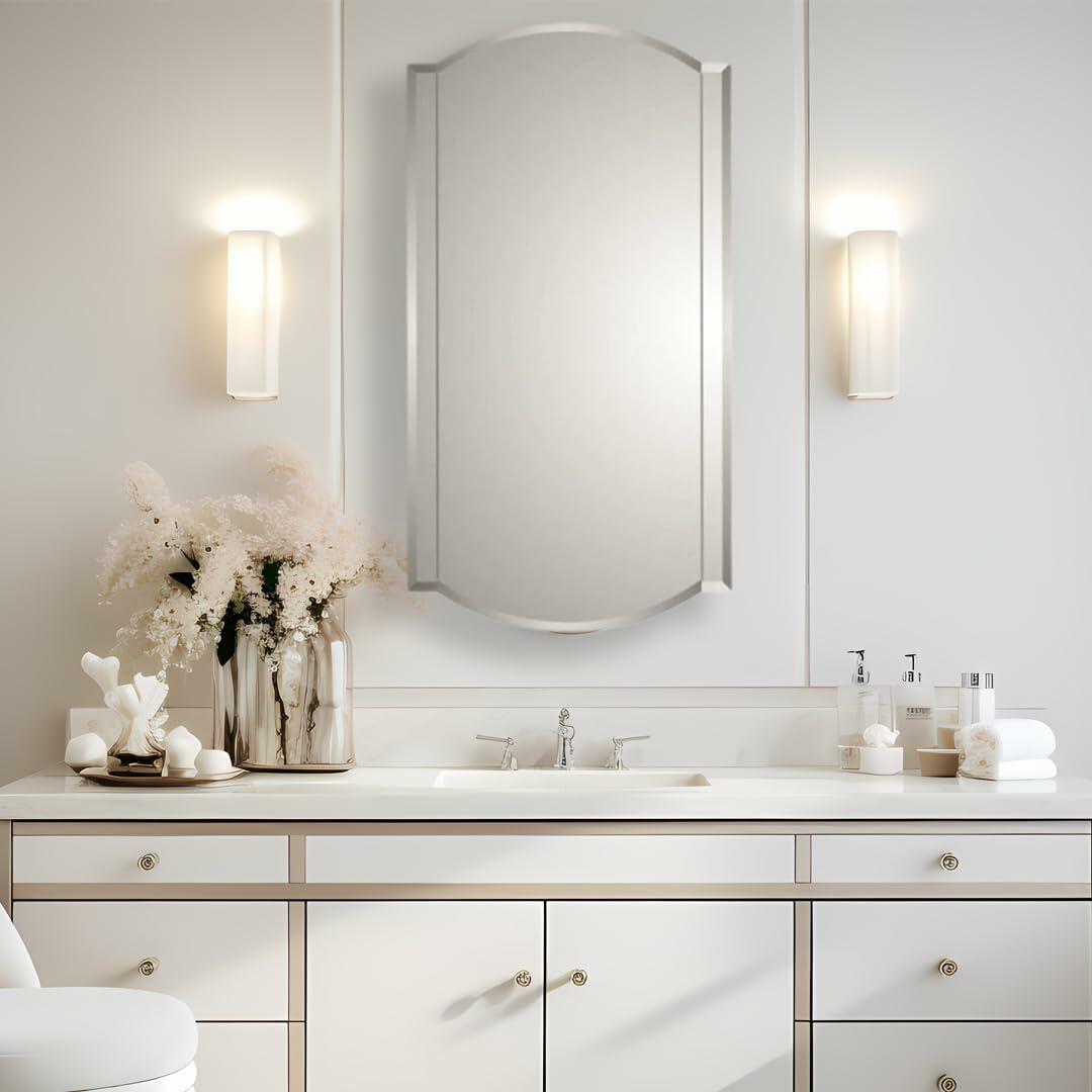 HomeSelects Rococco Classical European Styled Beveled Arched Mirror Over Rectangular Beveled Base Mirror Recessed Bathroom Medicine Cabinet 30�