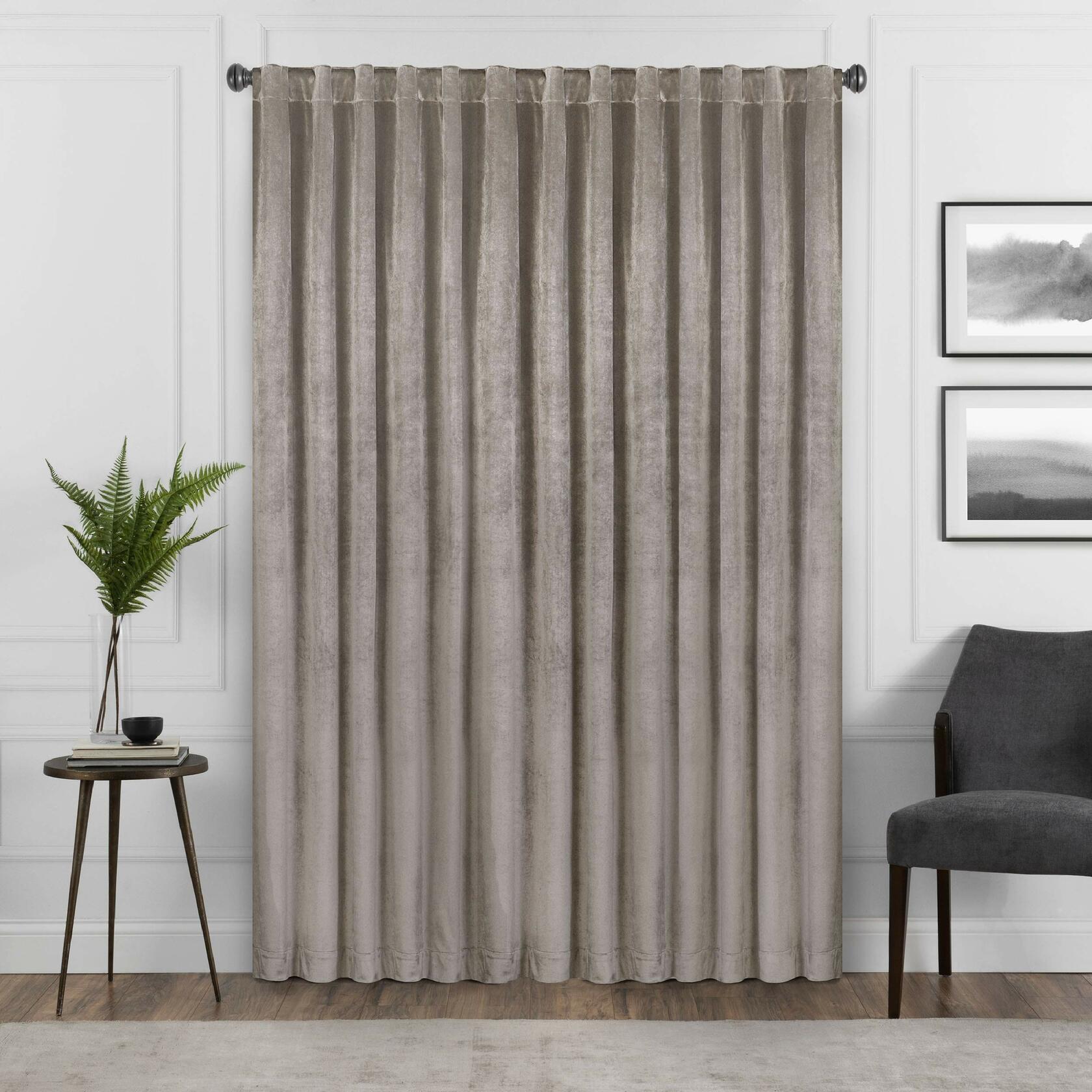 Eclipse Absolute Zero Harper Velvet Blackout Thermal Insulated Rod Pocket Curtains for Bedroom, Single Panel, 50" x 95", Mushroom