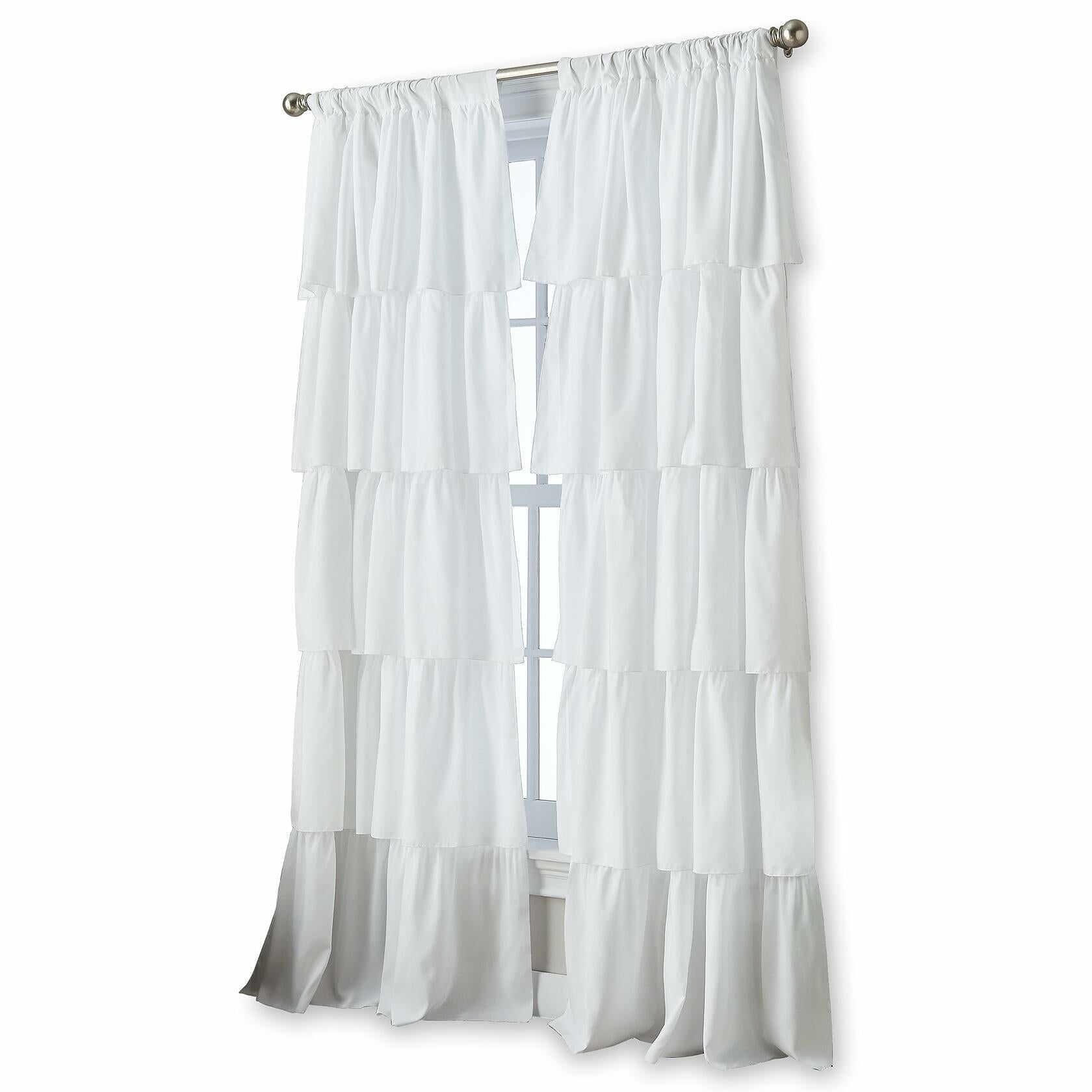 Curtainworks Flounced Ruffle Rod Pocket 100% Polyester, 42 x 95 Inch, 1 Curtain Panel, White