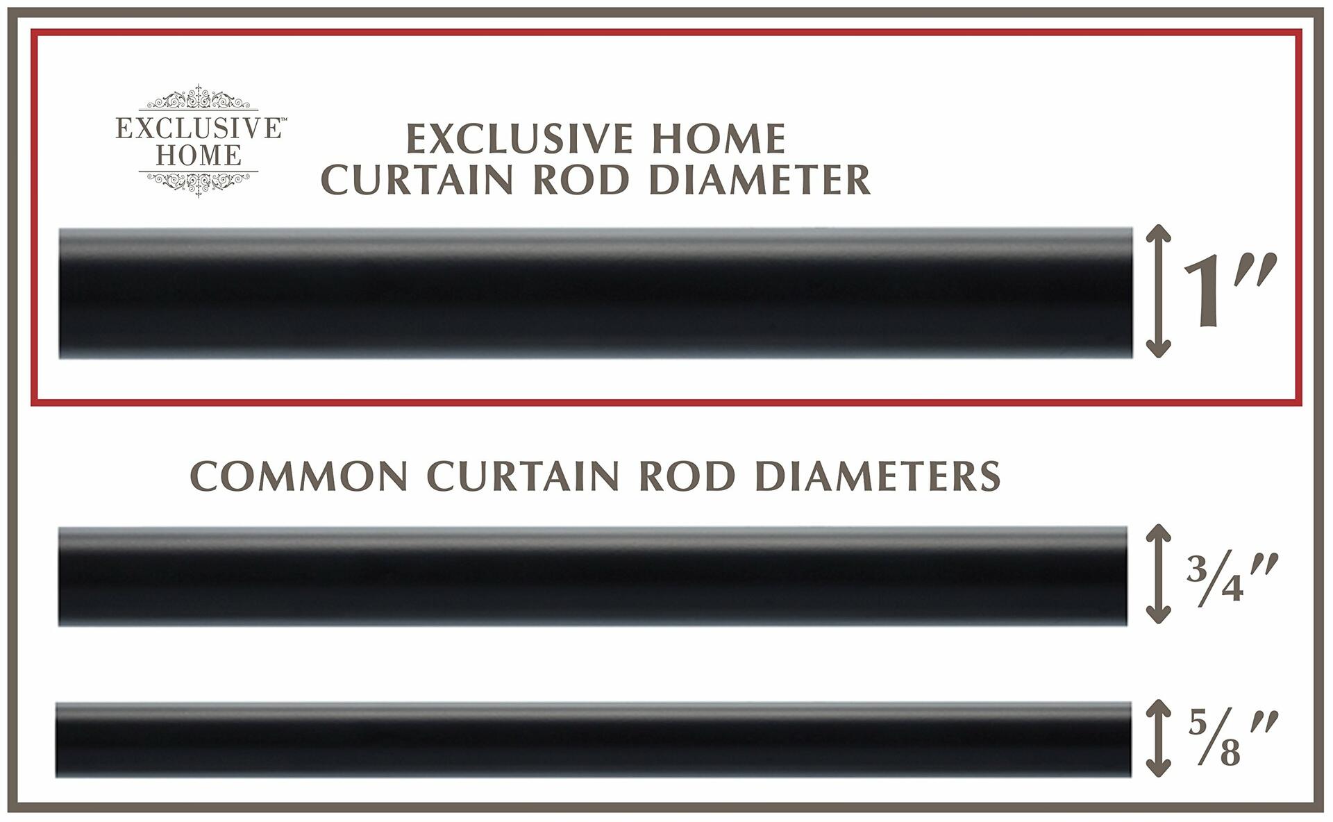 EXCLUSIVE HOME Napoleon 1" Curtain Rod and Coordinating Finial Set, Matte Black, Adjustable 36"-72"