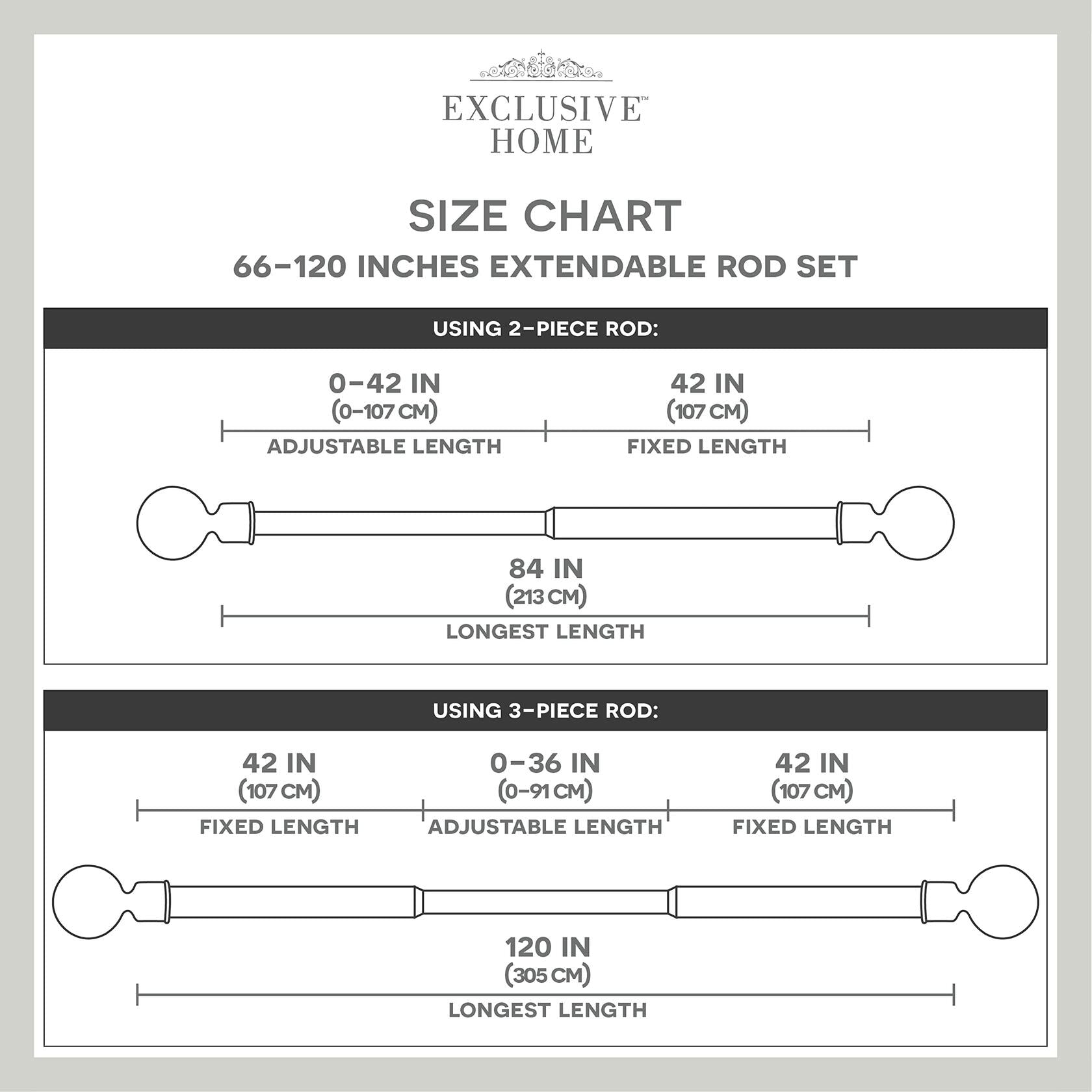 EXCLUSIVE HOME Topper 1" Curtain Rod and Coordinating Finial Set, Matte Bronze, Adjustable 66"-120"