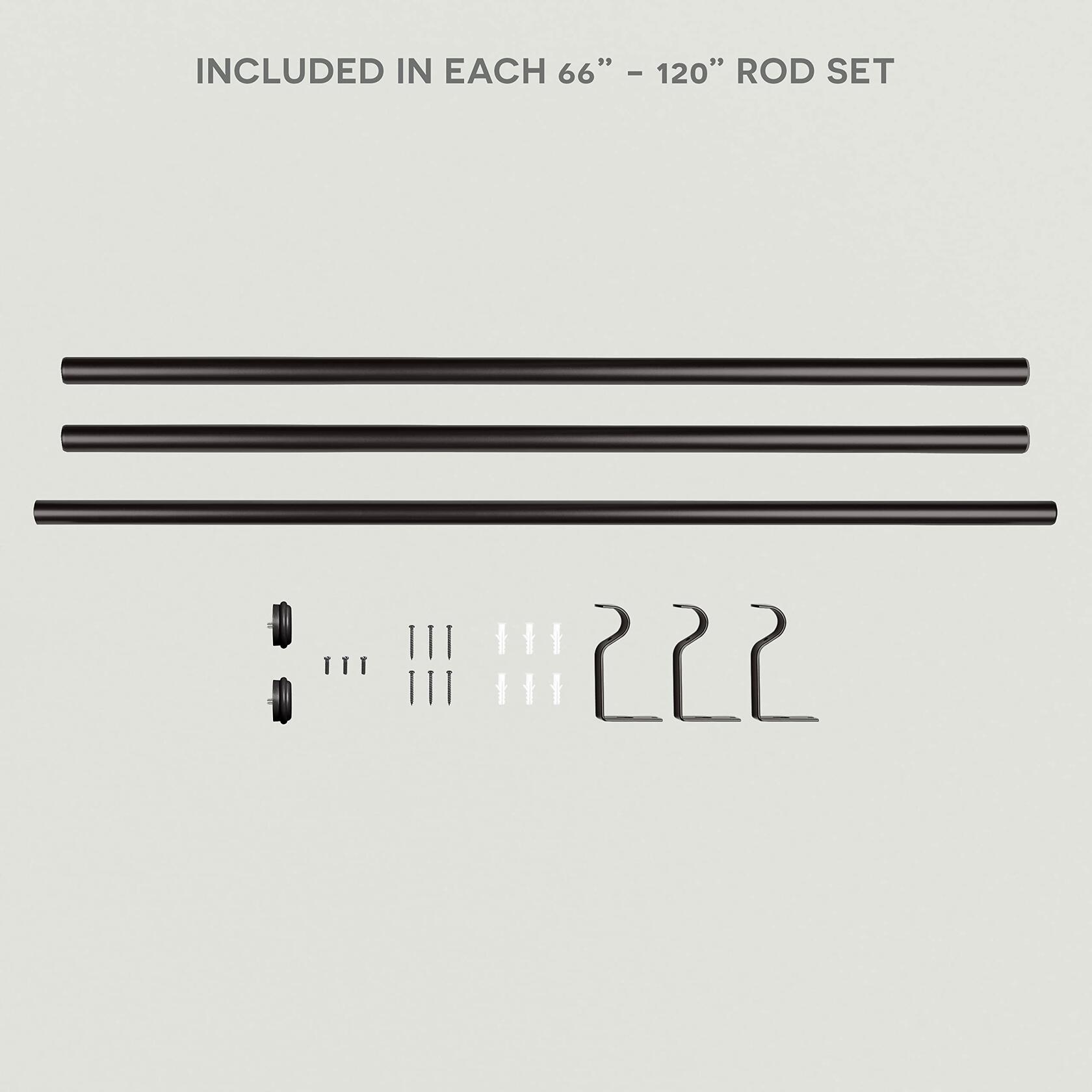 EXCLUSIVE HOME Topper 1" Curtain Rod and Coordinating Finial Set, Matte Bronze, Adjustable 66"-120"