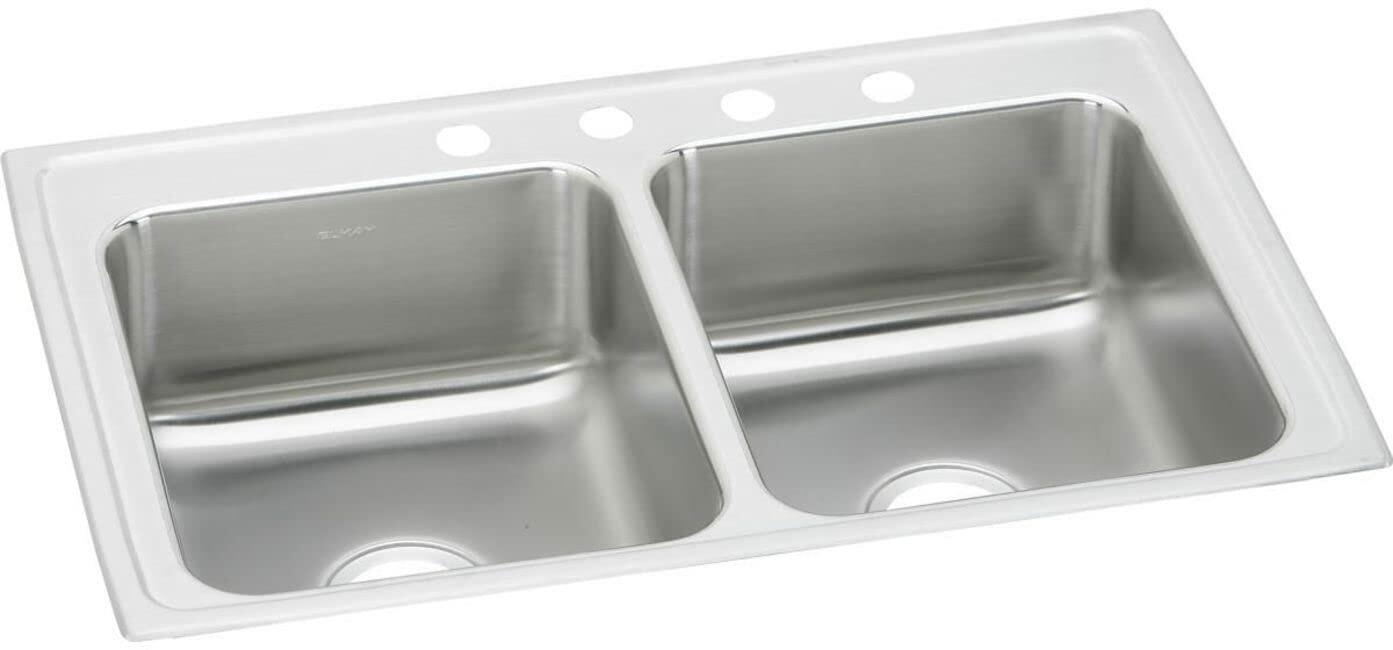 Elkay LR4322 Lustertone 43" Drop In Double Basin Stainless Steel Kitchen Sink - 4 Faucet Holes
