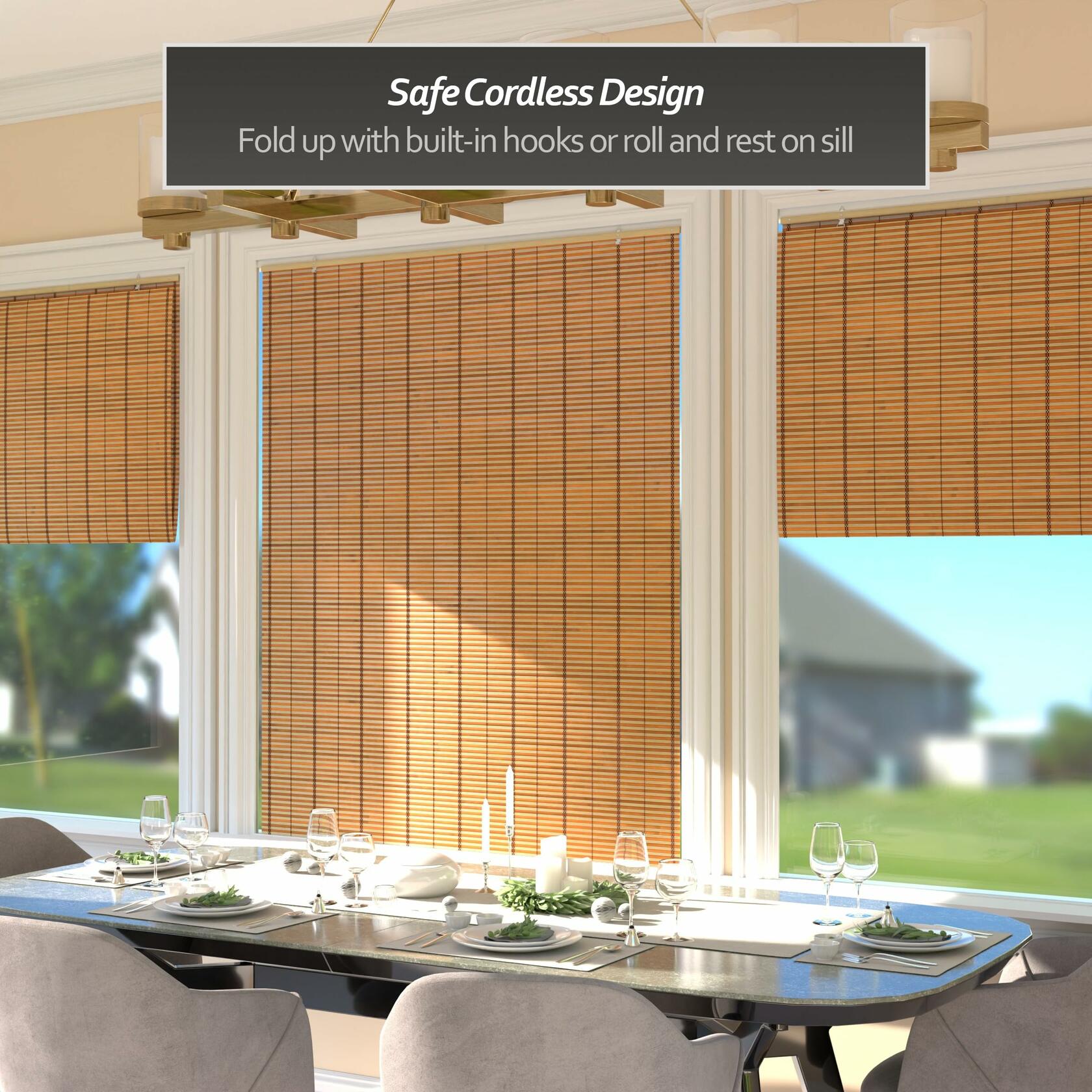 Red Lantern Burnt Bamboo Cordless Window Shade - Two-tone Honey, 48" Wide