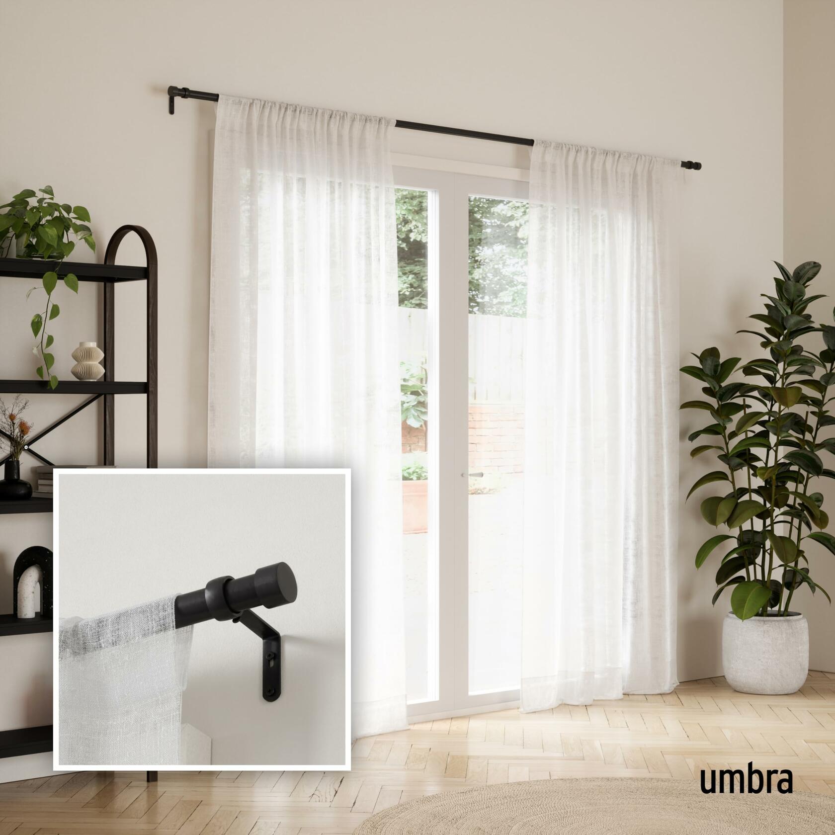 Umbra Cappa Modern 1" Curtain Rod, Includes 2 Matching Finials, Brackets & Hardware, Black