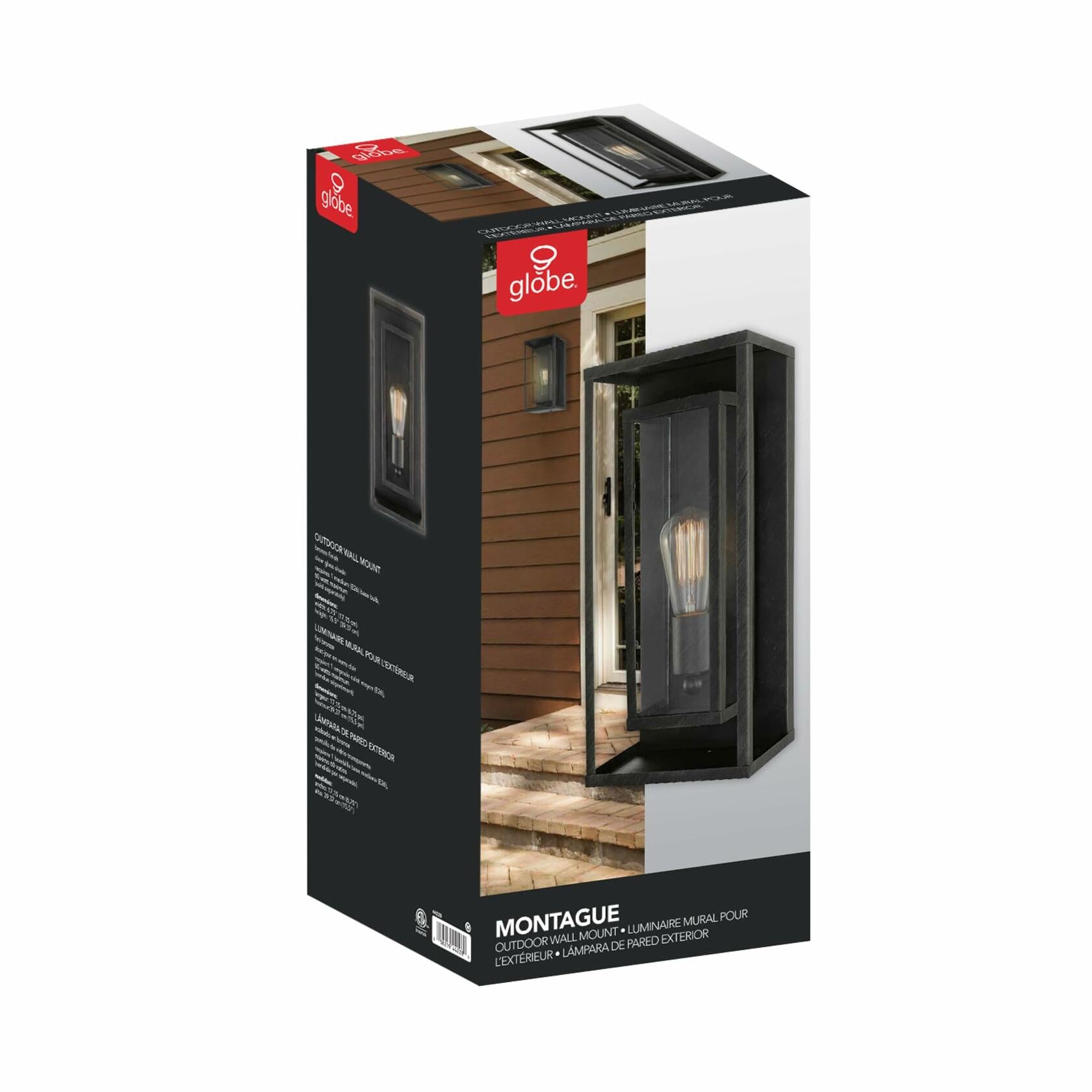 GLOBE Electric 44228 Montague 1-Light Outdoor Wall Sconce, Bronze, Clear Glass Shade,44228