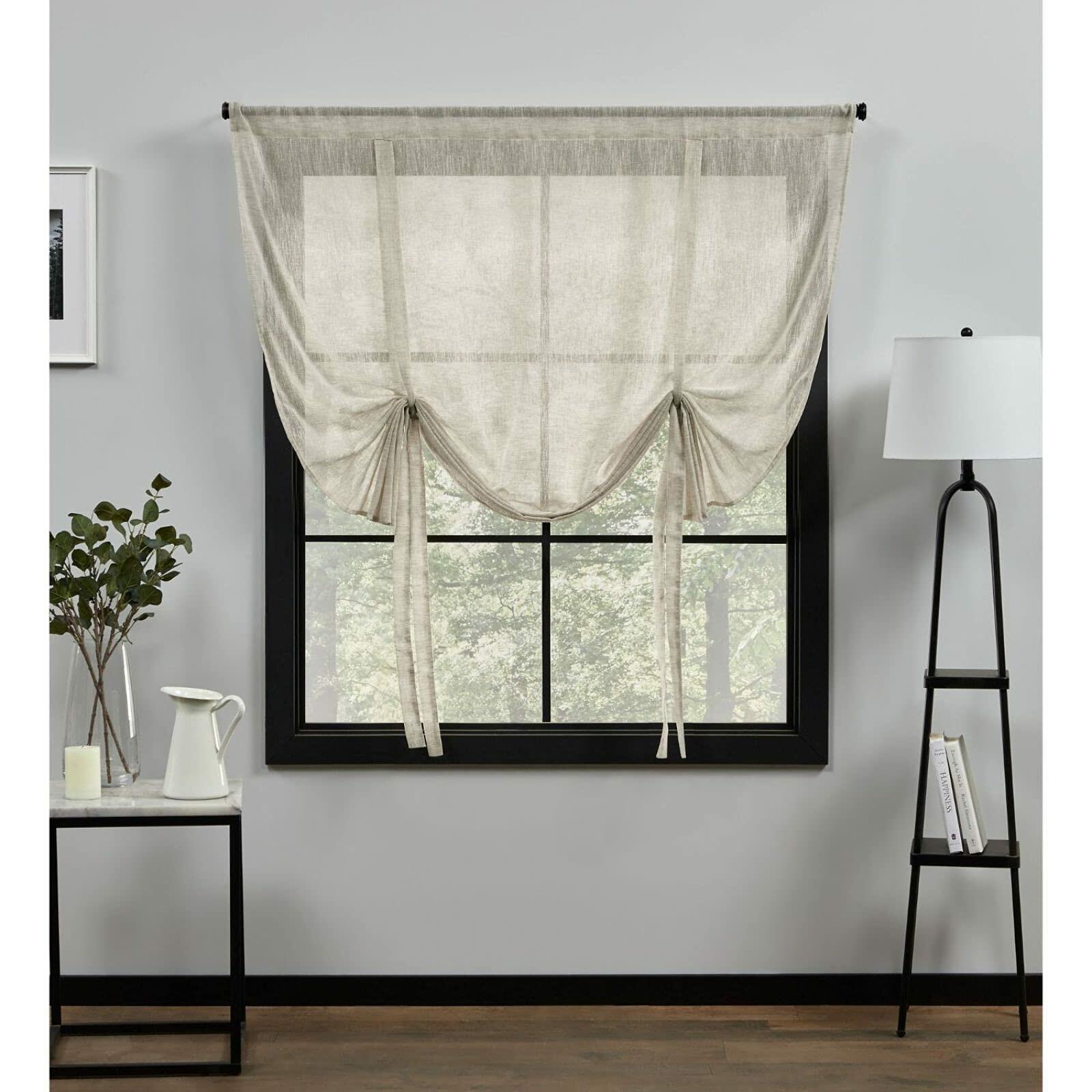 Exclusive Home Curtains Belgian Sheer Rod Pocket Tie Up Shade, 54"x63", Taupe