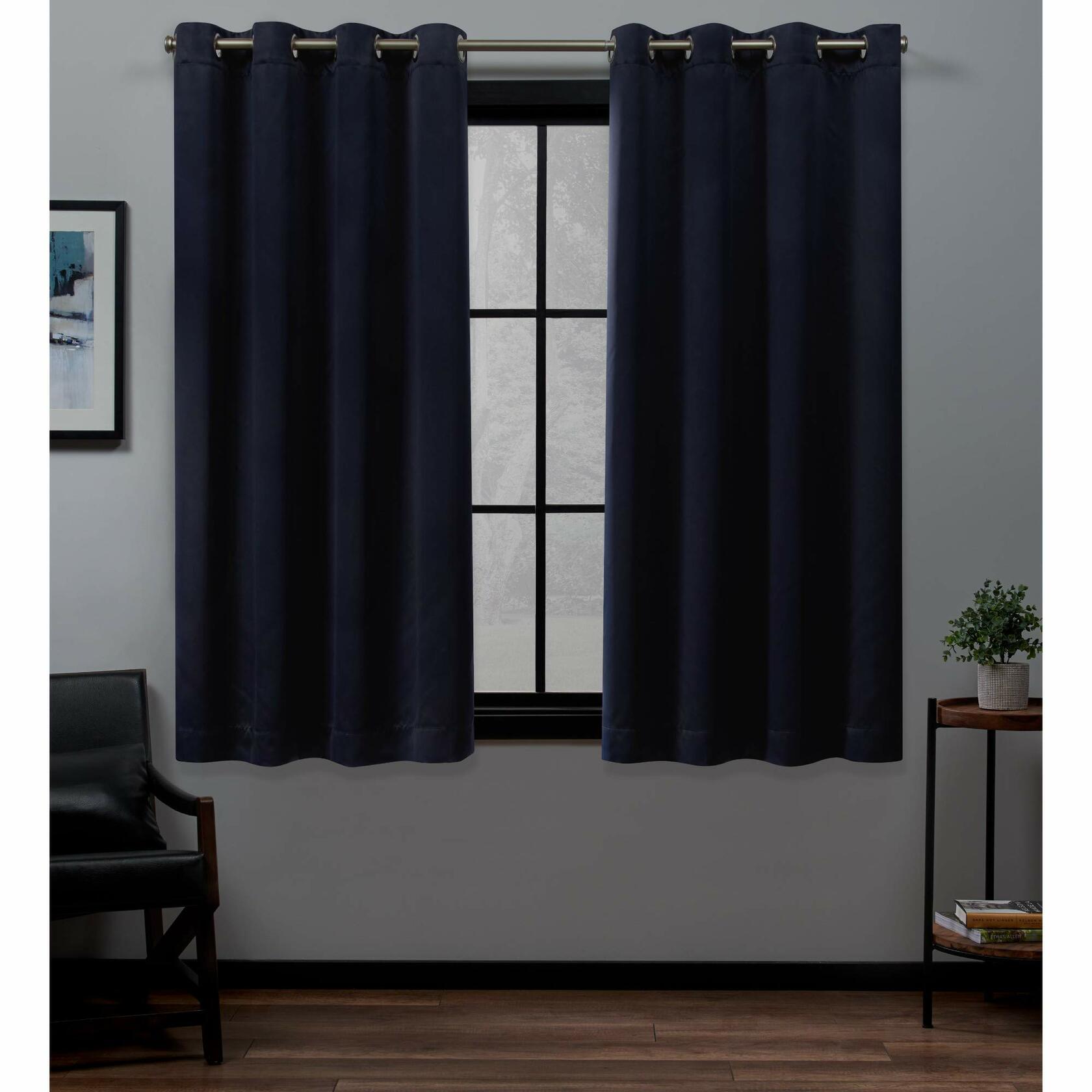 EXCLUSIVE HOME Academy Total Blackout Grommet Top Curtain Panel Pair, 52"x63", Navy