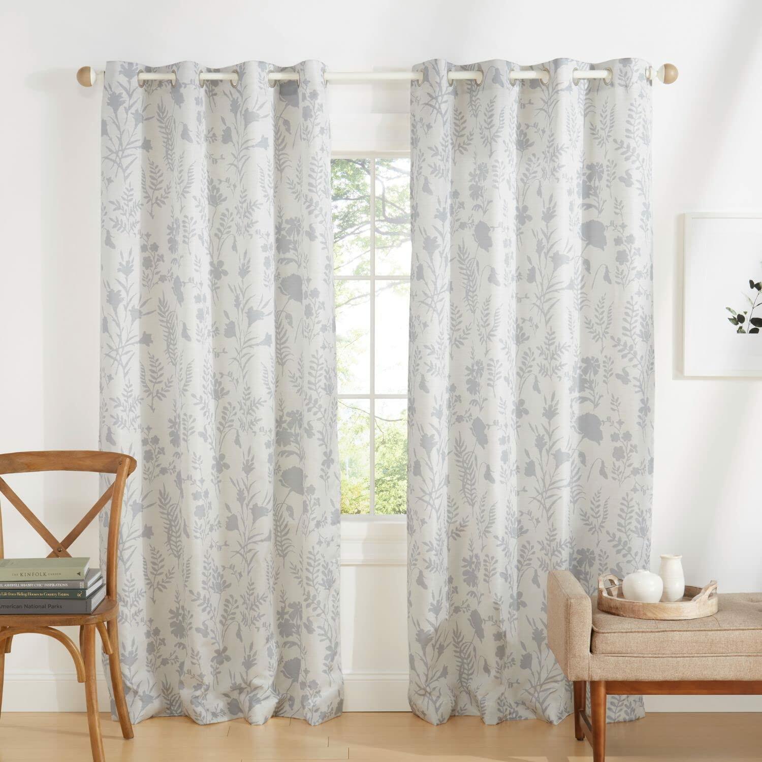 Exclusive Home Silhouette Floral Light Filtering Grommet Top Curtain Panel Pair, 54"x96", Light Grey, Set of 2