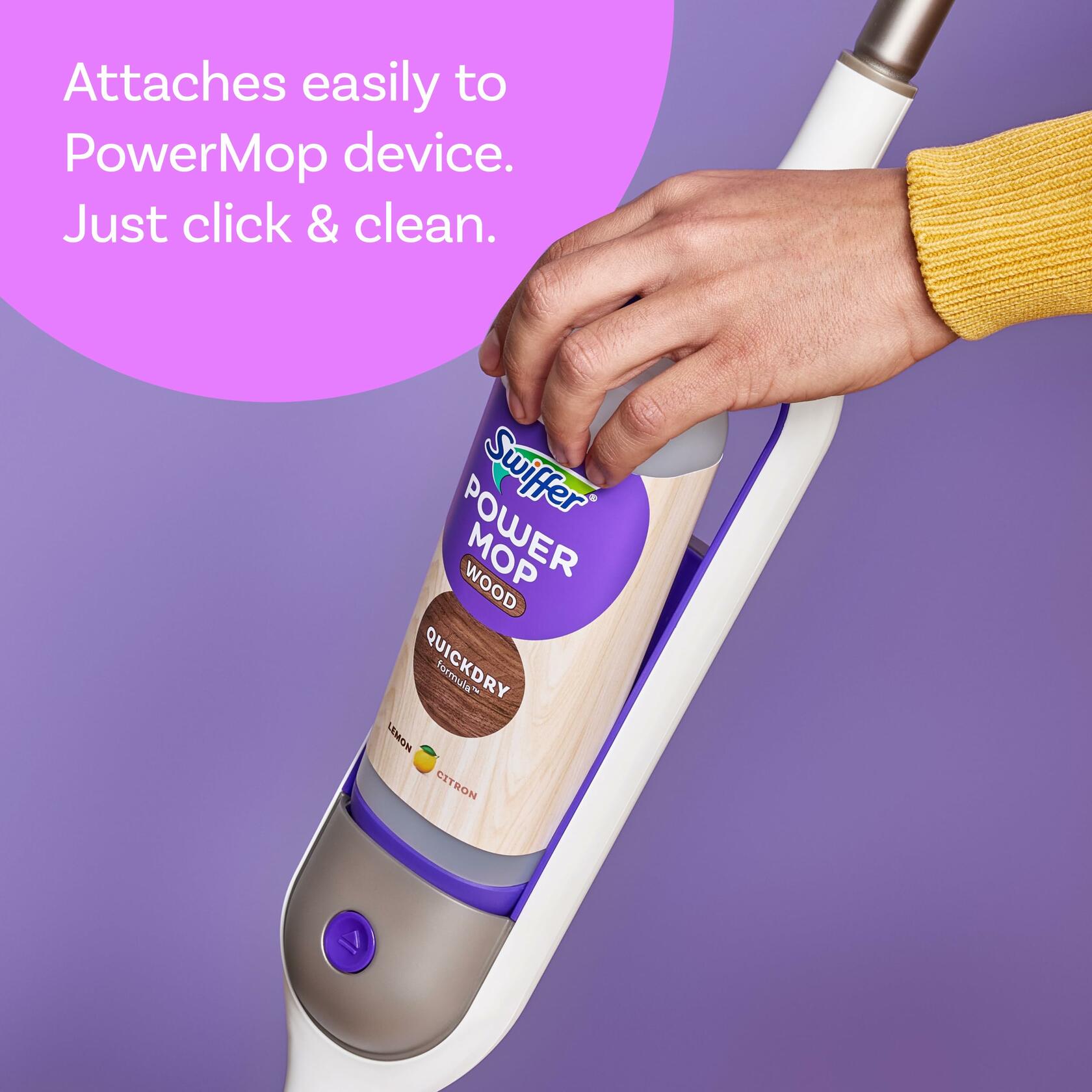 Swiffer Power Mop Wood Refill Solution, QuickDry Hardwood Floor Cleaner for Mopping Home, Bathroom, Kitchen, All Purpose Multi-Surface Solution for Floor Cleaning, Lemon Scent, 50.6oz