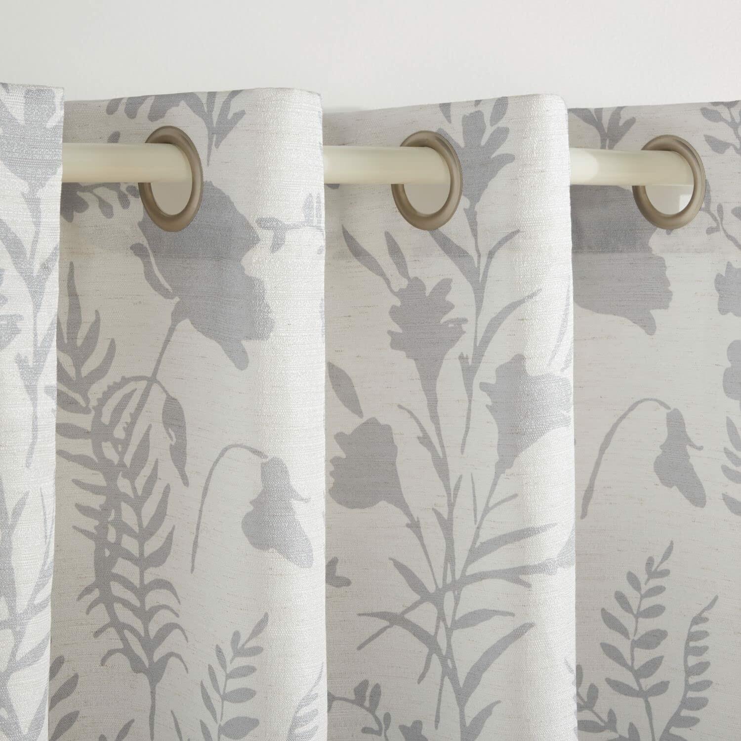 Exclusive Home Silhouette Floral Light Filtering Grommet Top Curtain Panel Pair, 54"x96", Light Grey, Set of 2