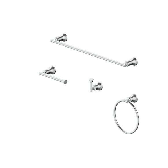 Glacier Bay Oswell 4-Piece Bath Hardware Set with 24 in. Towel Bar, TP Holder, Towel Ring and Robe Hook in Chrome, Polished Chrome