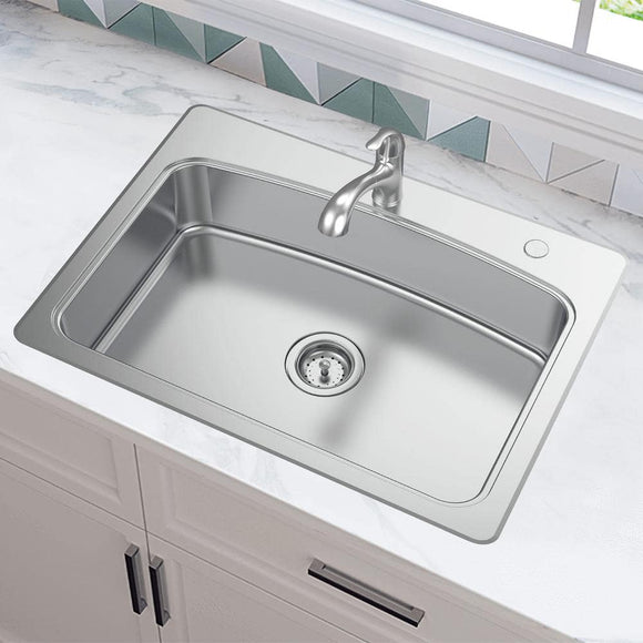 Glacier Bay All-in-One Drop-In Stainless Steel 33 in. 2-Hole Single Bowl Kitchen Sink with Pull-Out Faucet, Silver