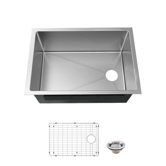 Glacier Bay Tight Radius Undermount 18G Stainless Steel 27 in. Single Bowl Kitchen Sink with Offset Drain and Accessories, Silver