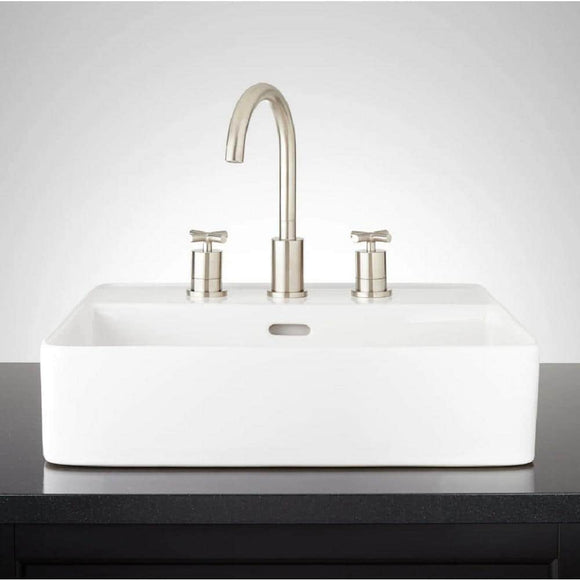 SIGNATURE HARDWARE Hibiscus White Fireclay Rectangular Vessel Sink with No Additional Items Included