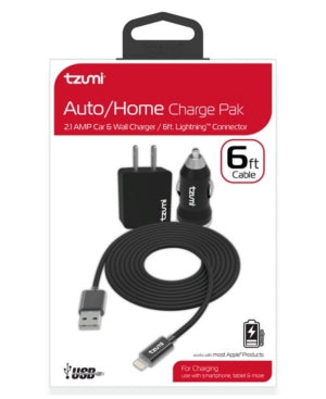 Tzumi Lightning Cable 6' Auto Home Combo