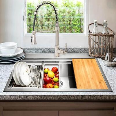 AKDY Drop-in Kitchen Sink 33" x 22" Stainless Single Bowl w/ Spring Neck Faucet