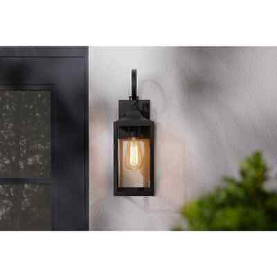 Home Decorators Havenridge 1-Light Black Hardwired Outdoor Wall Lantern Sconce