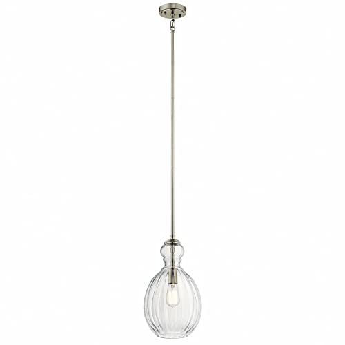 Kichler Riviera 16" 1 Light Pendant with Clear Ribbed Glass in Brushed Nickel