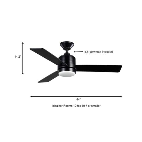 Hampton Bay Castlegate 44 in. Indoor Integrated LED Matte Black Ceiling Fan with 3 Reversible Blades, Light Kit and Remote Control