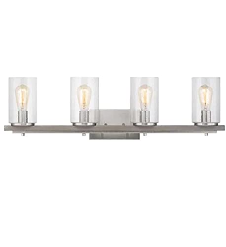 Boswell Quarter 4-Light Brushed Nickel Vanity Light with Painted Weathered Gray Wood Accents