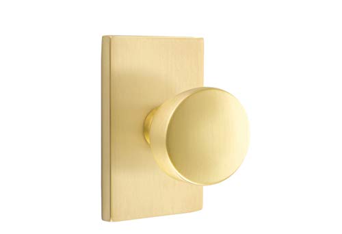 EMTEK Modern Rectangular Rosette Dummy, Pair with Matching Finish Laurent Round Knob - Choice of 7 Finishes - 5052LAUUS4 - Satin Brass (US4)