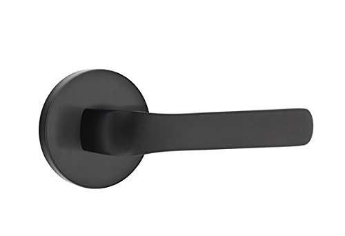 EMTEK Disk Rosette Privacy Set with Matching Finish Stuttgart Lever - Choice of Left/Right Handing and 7 Finishes - 5209STULHUS19 - Left Handed (LH) - Flat Black (US19)