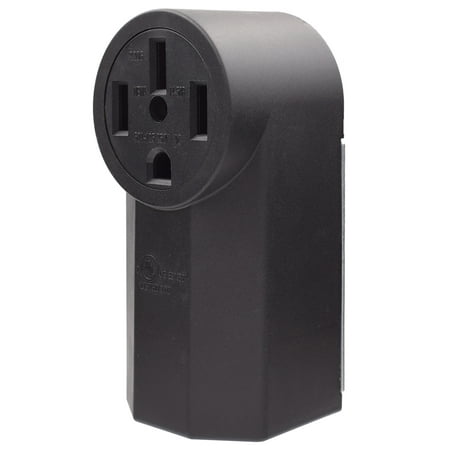 50 Amp 125/250V  NEMA 14-50R Surface Mount Power outlet  Straight Blade Range and Dryer Outlet Grounding  Black 2206