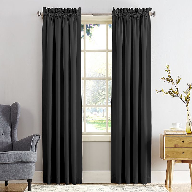 Sun Zero Kylee Energy Efficient Room Darkening Rod Pocket Curtain Panel  54  x 84   Black