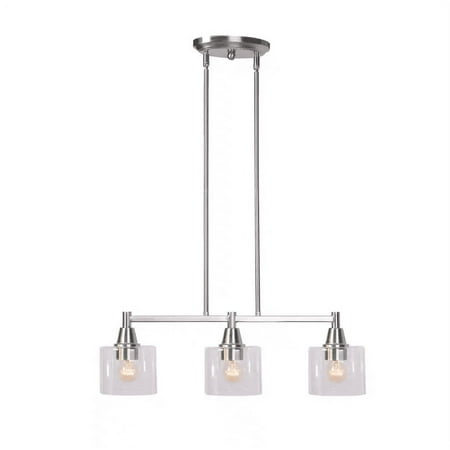 Oron 3-Light Brushed Nickel Linear Island Pendant Hanging Light  Kitchen Lighting with Clear Glass Shades