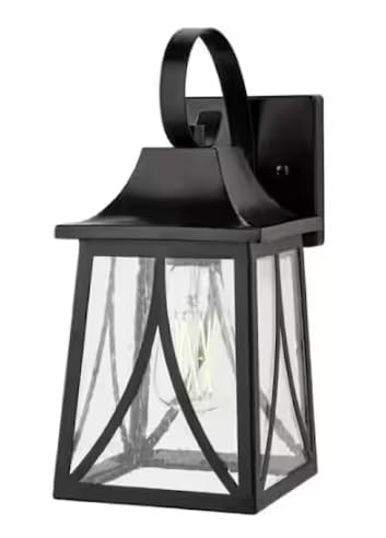 Drackert 1-Light Flat Black Hardwired Outdoor Wall Lantern Sconce with Seedy Glass