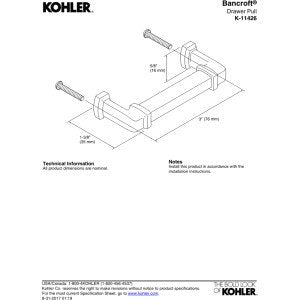 KOHLER K-11426-CP Drawer Pull, Polished Chrome