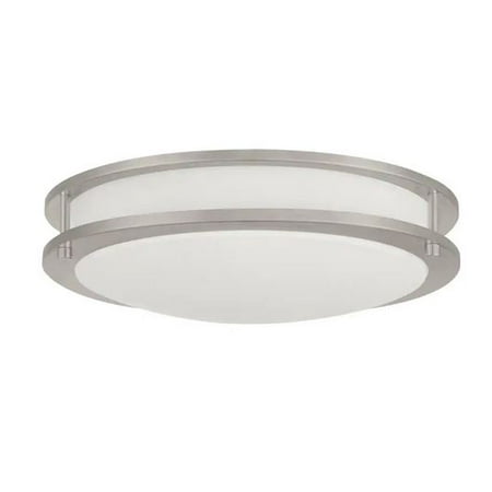 Flaxmere 14 in. Brushed Nickel Dimmable LED Flush Mount Ceiling Light with Frosted White Glass Shade