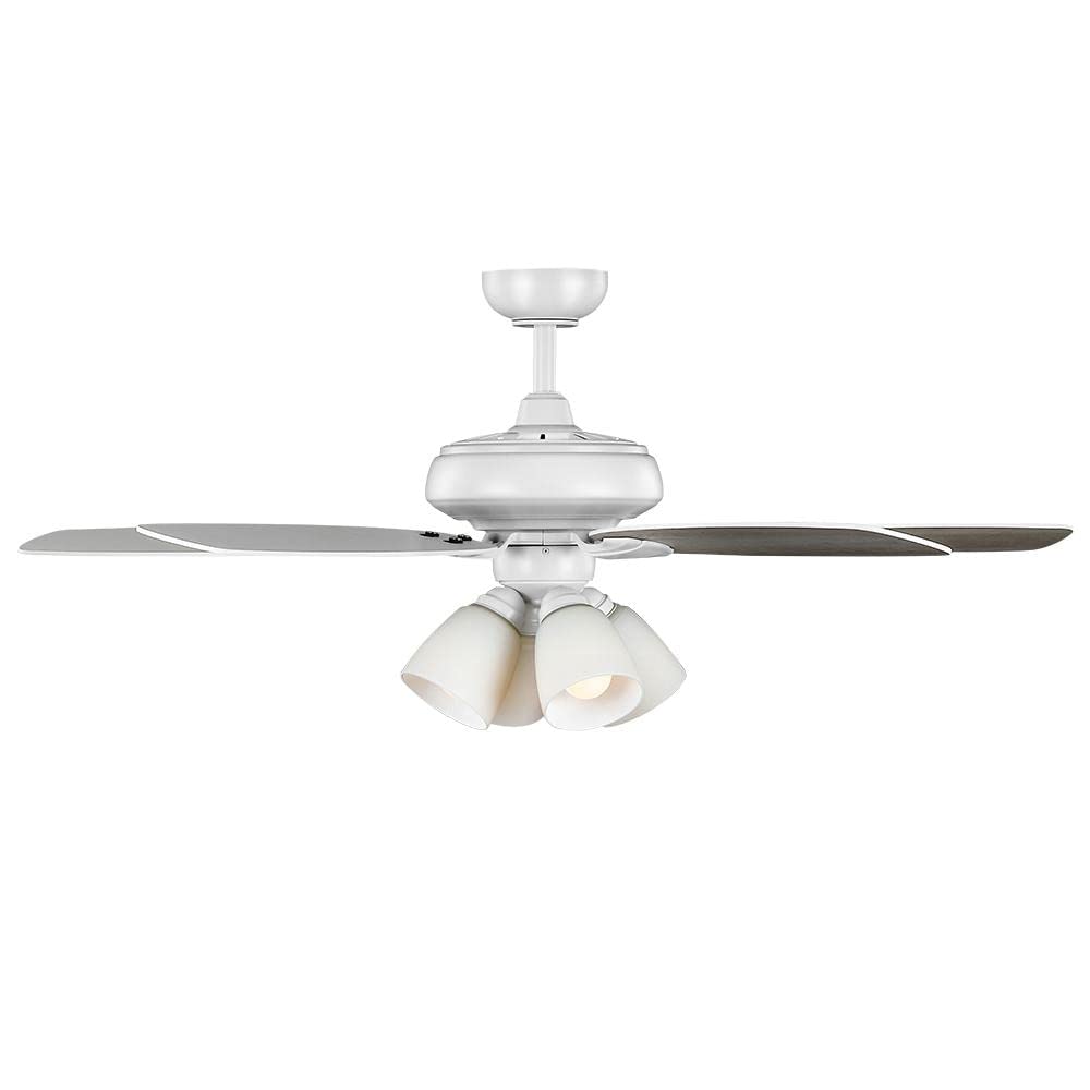 Hampton Bay Hollis 52 in. Indoor LED Matte White Dry Rated Ceiling Fan with 5 Reversible Blades Light Kit and Remote Control, (52198)