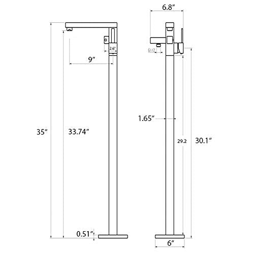 Stand Alone Tub Filler with Floor Mount � Freestanding 35in Tub Faucet � Single Handle Matt Black Finish Shower � Easy Installation � Modern Minimalist Design