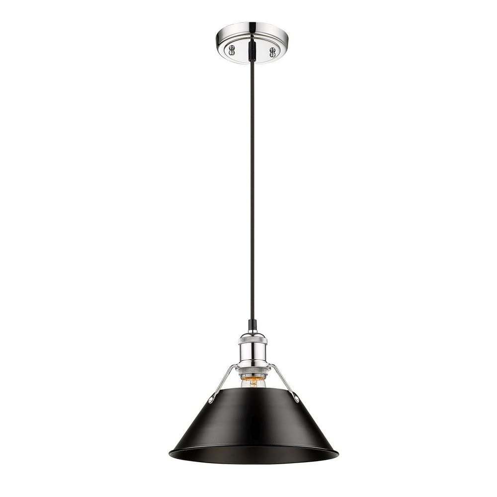 Golden Lighting 3306-M PW-BLK Orwell Pendant, Pewter with Black Shade