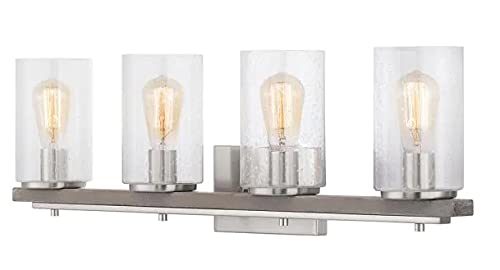 Boswell Quarter 4-Light Brushed Nickel Vanity Light with Painted Weathered Gray Wood Accents