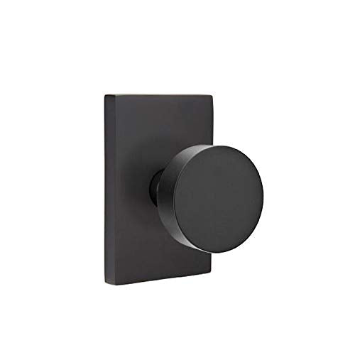 EMTEK Modern Rectangular Rosette Dummy, Pair with Matching Finish Round Knob - Choice of 7 Finishes - 5052ROU - (Flat Black (US19))