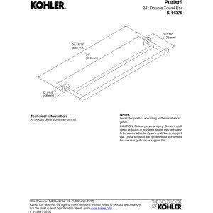 Kohler K-14375-BGD Purist 24" Double Towel Bar Vibrant Moderne Brushed Gold