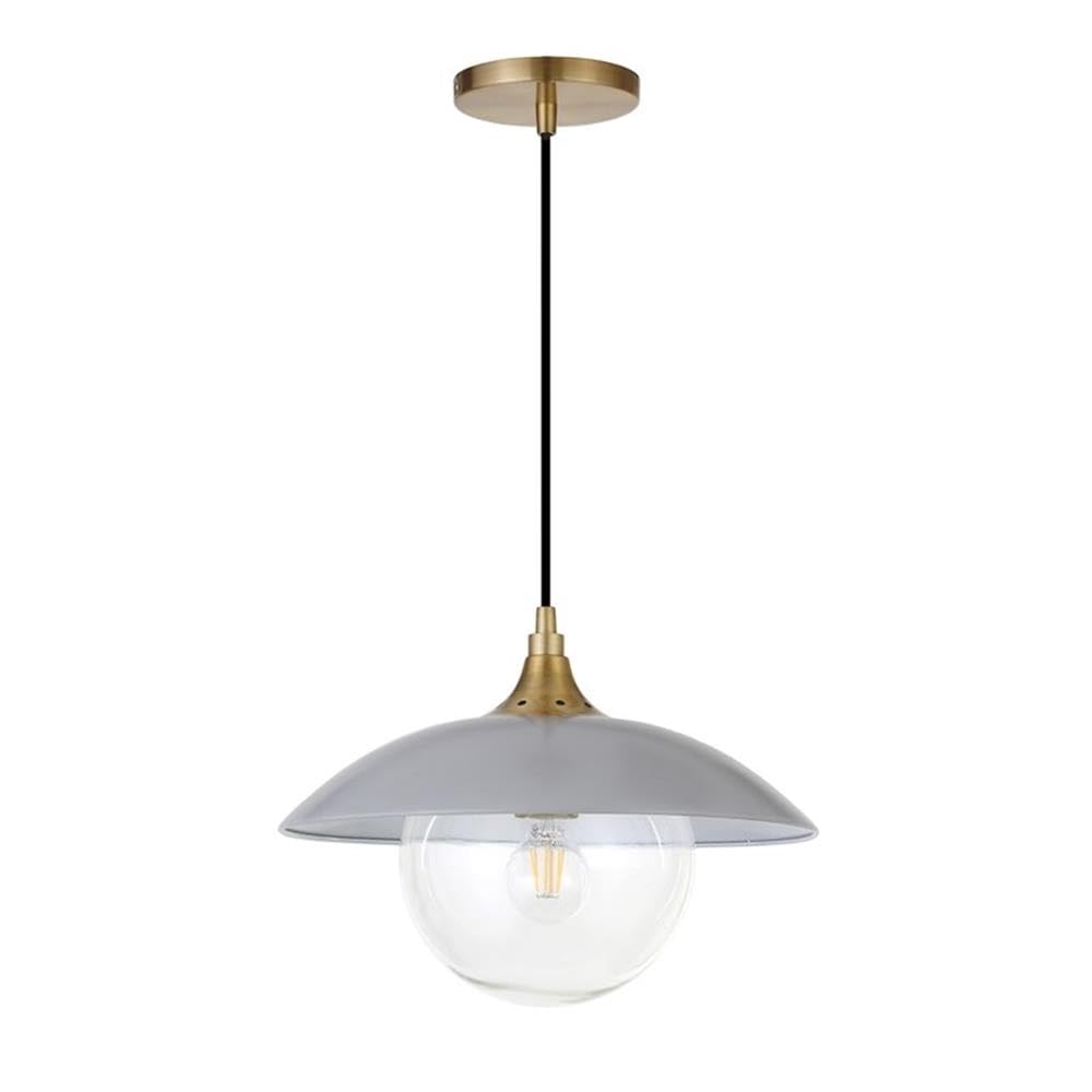 Alvia 14.5" Wide Pendant with Metal/Glass Shade in Cool Gray/Brass/Cool Gray