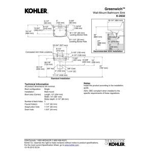 KOHLER K-2032-0 Greenwich Wall-Mount Bathroom Sink, White