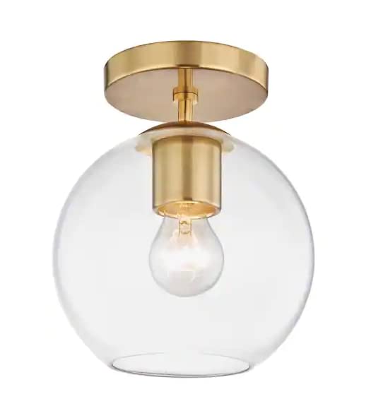 Vista Heights 8 in. 1-Light Aged Brass Semi Flush Mount Ceiling Light