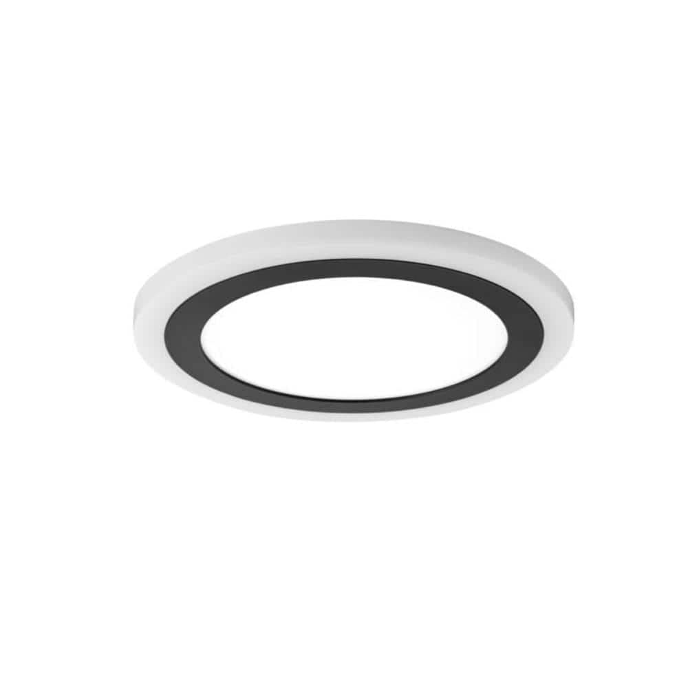 Clement 13 in. Round Black Flat Panel SW/BW/DL Color Choice Selectable LED with Night Light Flush Mount