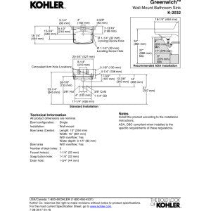 KOHLER K-2032-0 Greenwich Wall-Mount Bathroom Sink, White