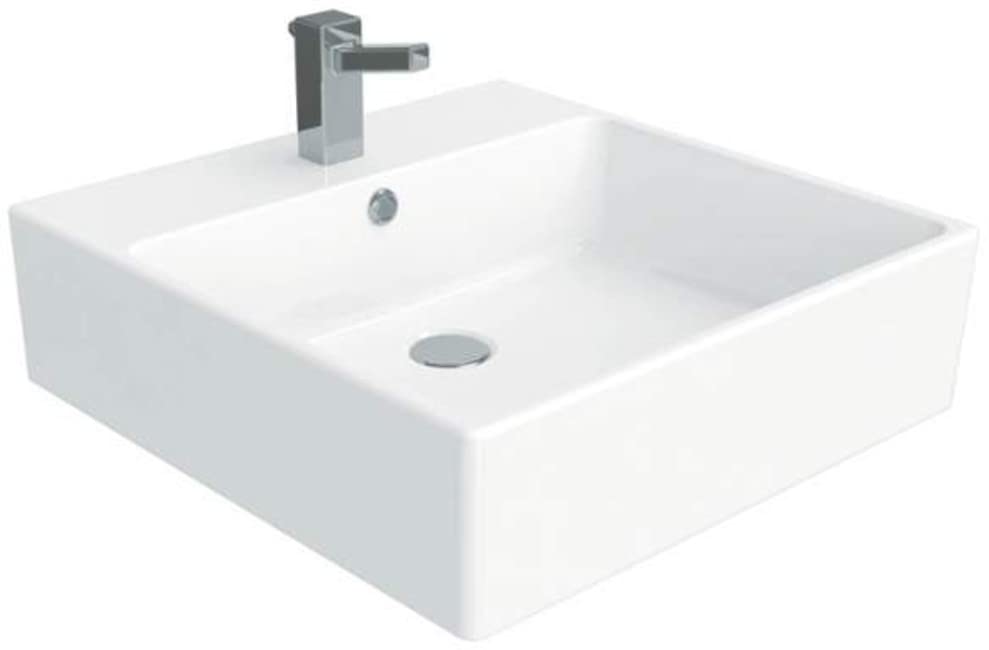 WS Bath Collections Simple 50.50A.01 Ceramic Above Counter/Wall Mount Rectangular Bathroom Sink, 19.7" L x 19.7" W x 6.5" H, White