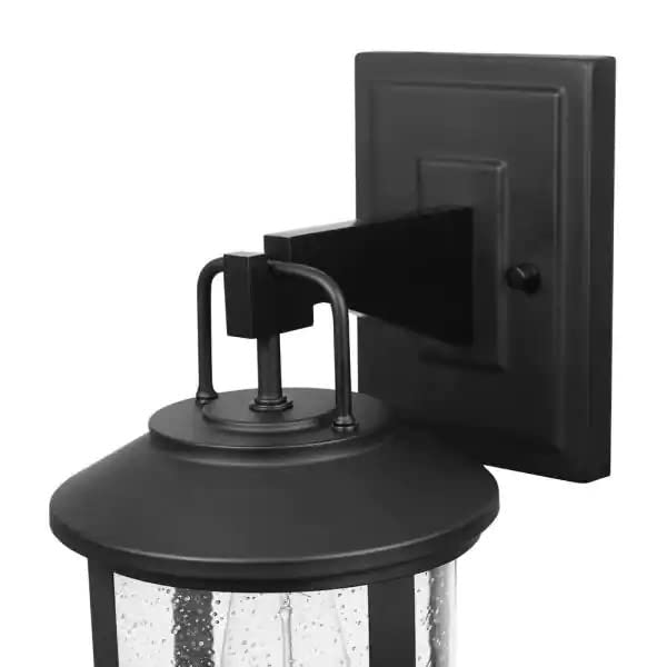 Penelope 1-Light Matte Black Hardwired Outdoor Indoor Wall Lantern Sconce with Seeded Glass Shade