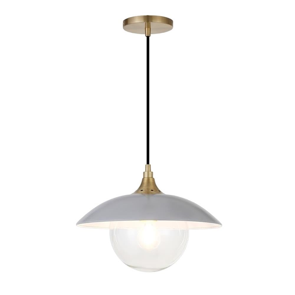 Alvia 14.5" Wide Pendant with Metal/Glass Shade in Cool Gray/Brass/Cool Gray