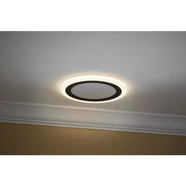 Clement 13 in. Round Black Flat Panel SW/BW/DL Color Choice Selectable LED with Night Light Flush Mount